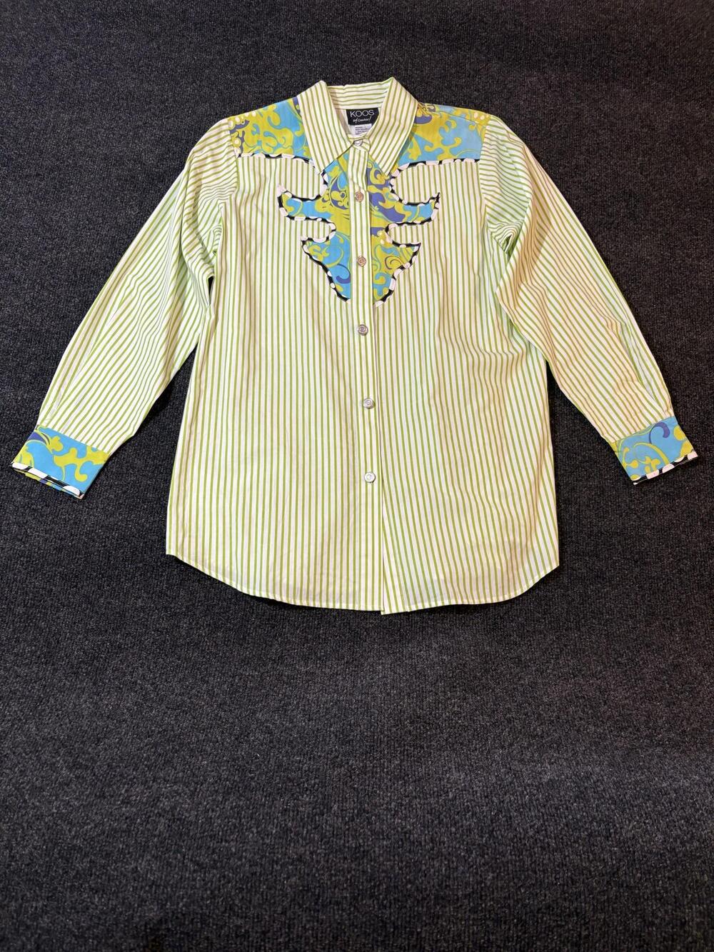 Koos Of Course Shirt Womens S Green Stripe Long Sleeve Button Up Western Yoke